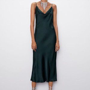 Zara hunter green satin maxi dress. XS.